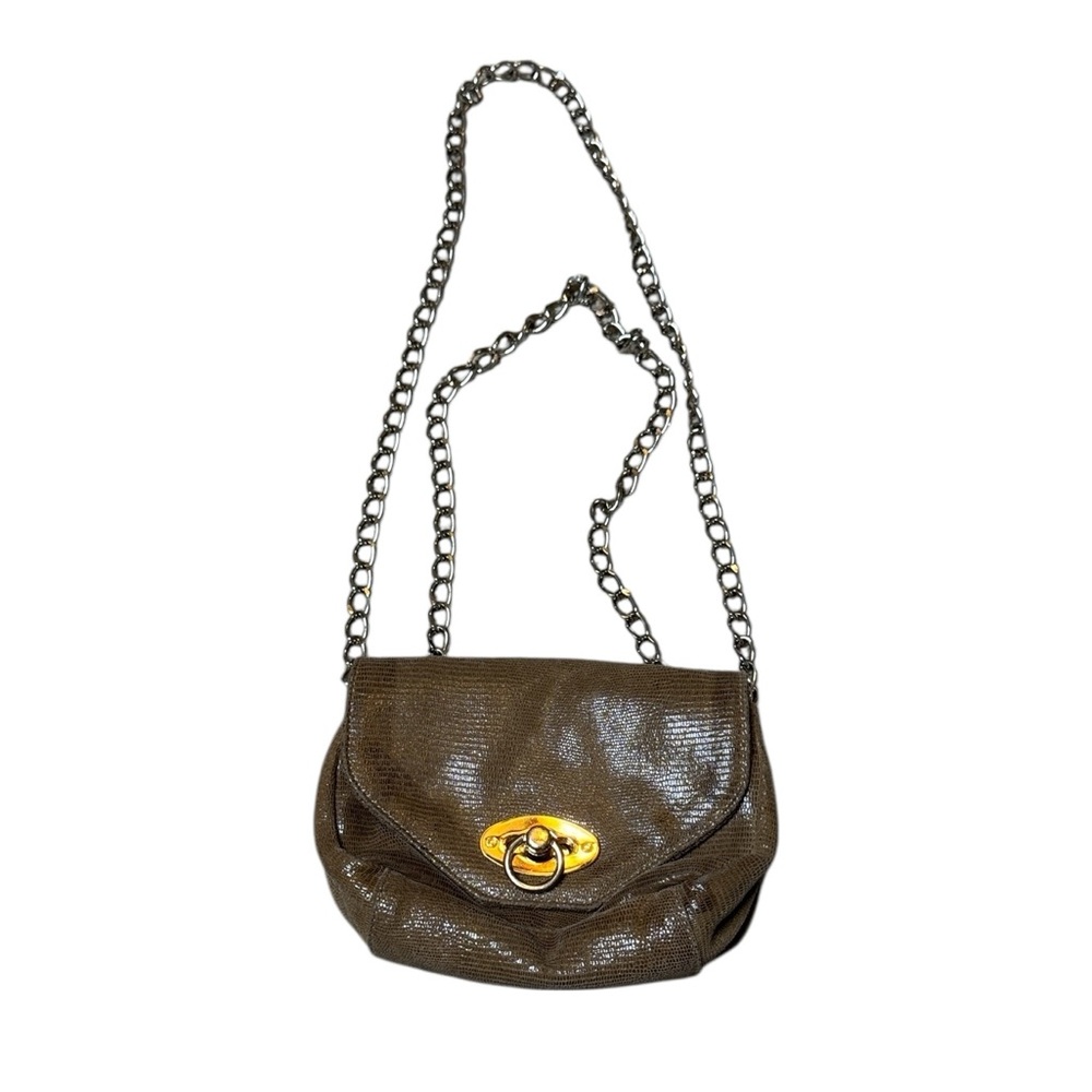 Pietro Alessandro Metallic Taupe Lamb Leather Chain Crossbody Clutch Purse